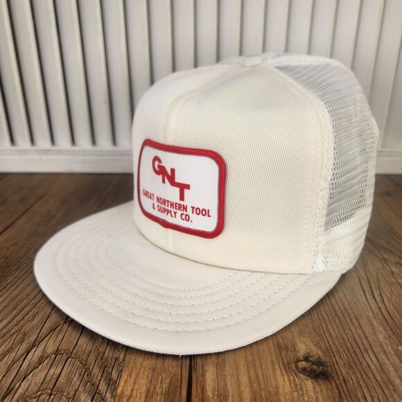 VTG GNT Great Northern Tool & Supply Snapback Farmer Hat Cap White Red Patch USA - Picture 1 of 10